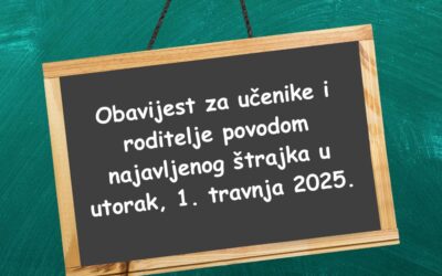 Obavijest za učenike i roditelje povodom najavljenog štrajka